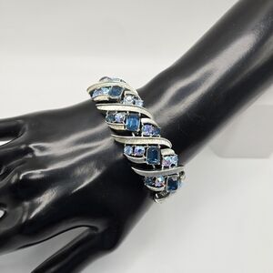 Coro Pegasus Bracelet Blue Rhinestone Aurora Borealis AB Silvertone MCM Vintage